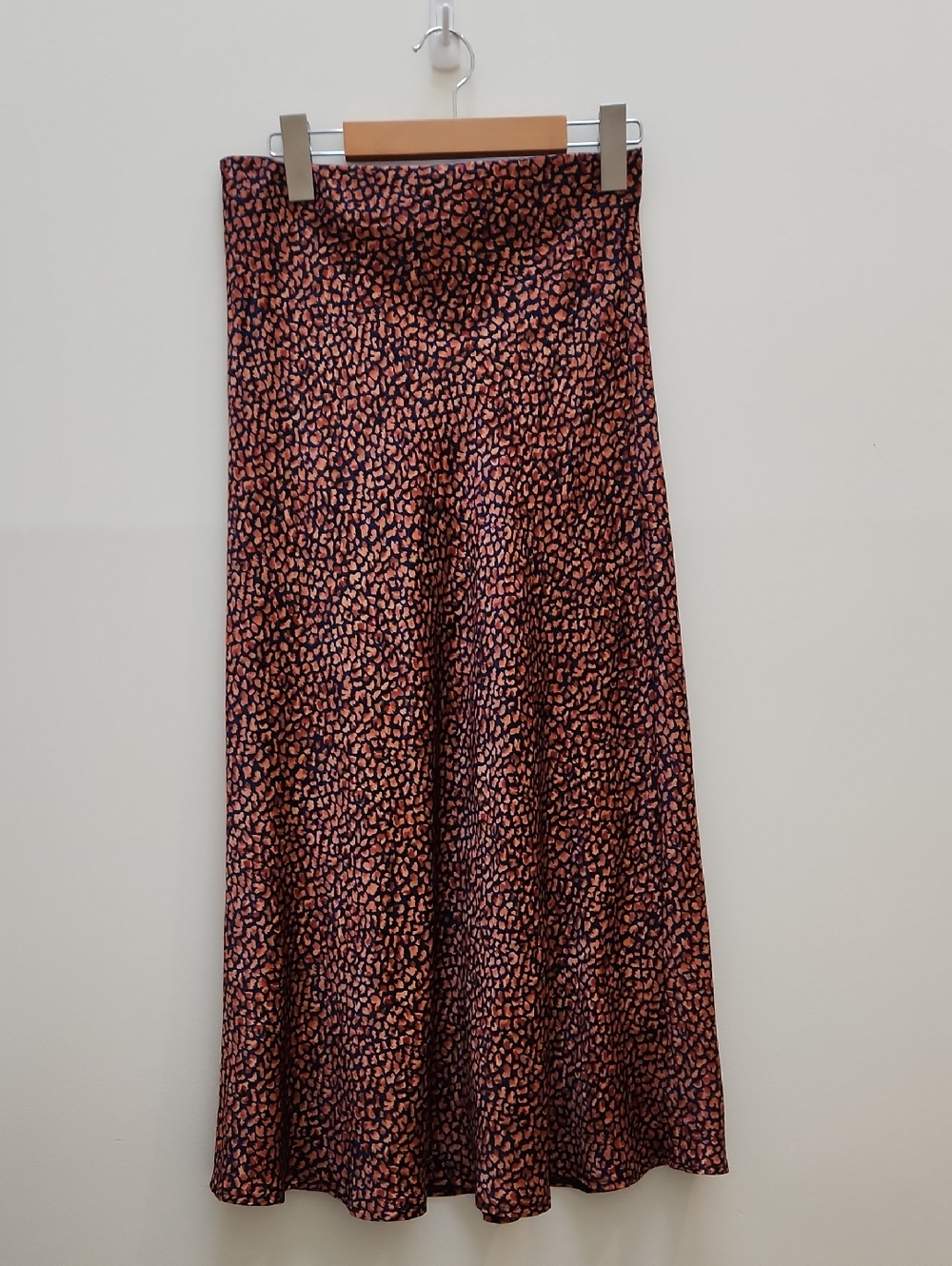 Satin Midi Skirt Orange And Navy Blue